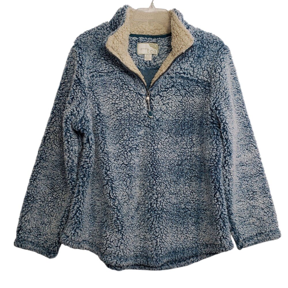 Green Tea Women's XL Fluffy Fleece / "Sherpa" Quarter Zip Pullover Jacket